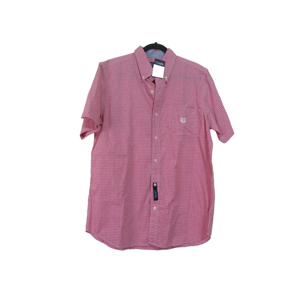 CHAPS Easy Care Red Berry Plaid Button Collar Shirt Mens size M Cuff Cotton - Picture 1 of 10